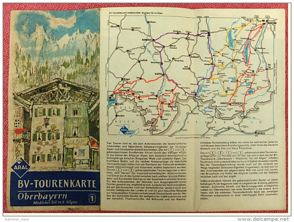 ARAL BV-Tourenkarte Oberbayern Westlicher Teil Mit Allgäu  -  Von Ca. 1955 - 1 : 150.000  -  Ca. Größe : 88 X 62,5 Cm - Mappemondes