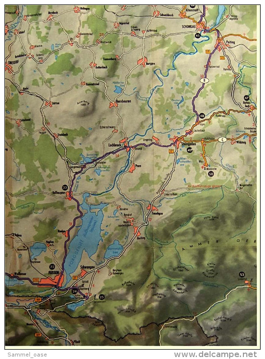 ARAL BV-Tourenkarte Oberbayern Westlicher Teil Mit Allgäu  -  Von Ca. 1955 - 1 : 150.000  -  Ca. Größe : 88 X 62,5 Cm - Mappemondes