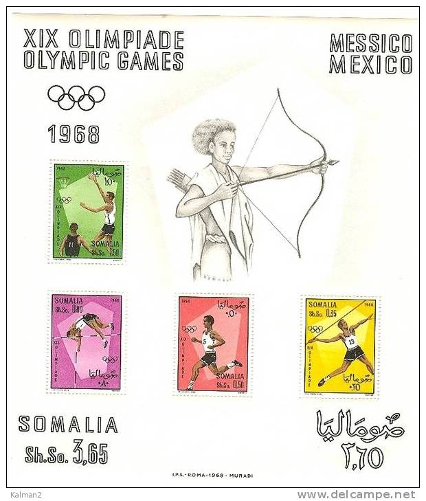 617  -  OLIMPIADI  MEXIXO 1968 - Somalia BF. 1 Nuovo Senza Linguella** - Zomer 1968: Mexico-City