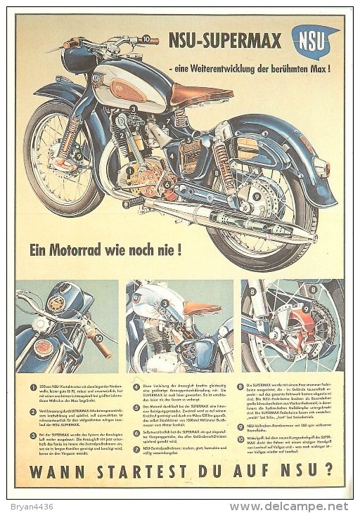 Moto, Motard, Motocyclisme  ** NSU  Supermax ** - CP Pub Illustrateur -1974 -Parfait Etat  (voir 2 Scans) - Motorbikes