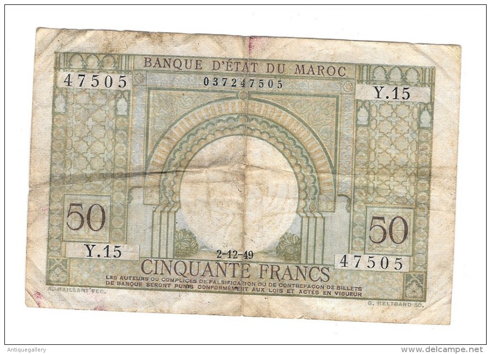 BANQUE D' ETAT DU MAROC 50 FRANCS - Marruecos