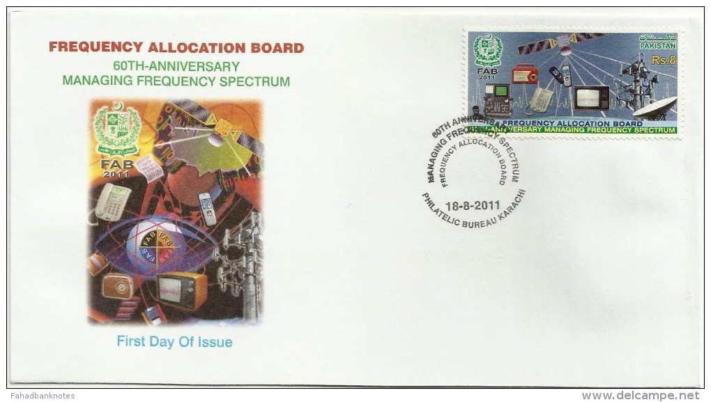 PAKISTAN FDC 60TH ANNIVERSARY OF FREQUENCY ALLOCATION BOARD Space, TV, MOBILE,SATELLITE.SPACE, 2011 - Pakistan