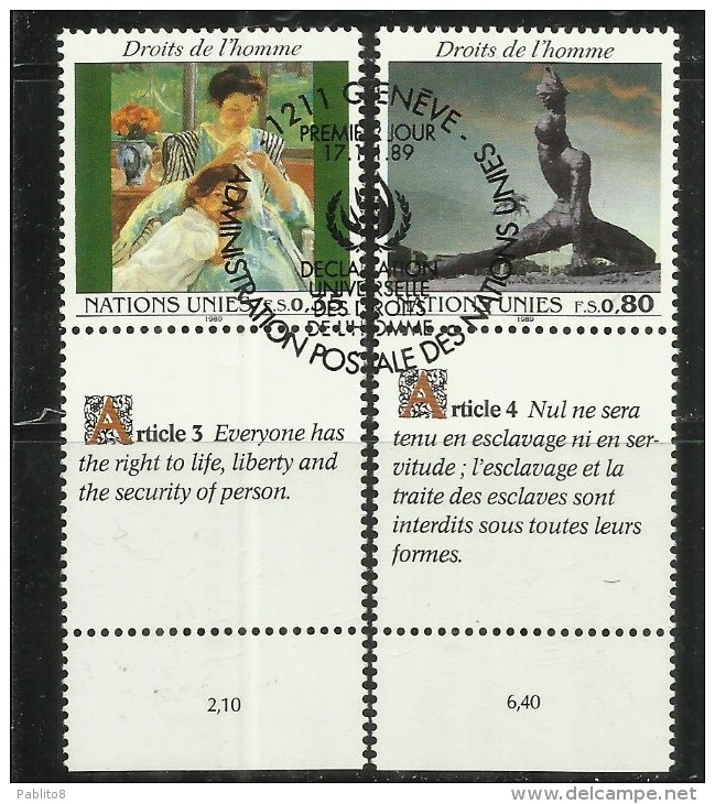 UNITED NATIONS GENEVE GINEVRA GENEVA SVIZZERA ONU - UN - UNO 1989 HUMAN RIGHTS DIRITTI DELL´UOMO USED - Oblitérés