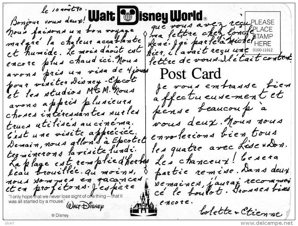 - Walt Disney. - 17x12 - Scan Verso - - Disneyworld