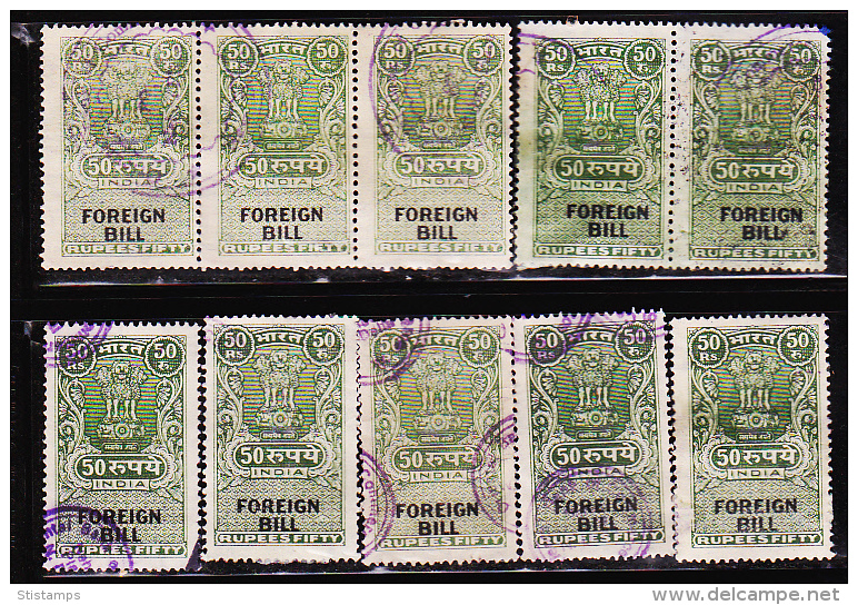 INDIA FOREIGN BILL 50 RS 10 REVENUE FISCAL USED STAMPS LOT #5012 - Other & Unclassified