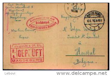 CP (Soldat Belge) Ayant Circulé En Franchise De MAGDEBOURG (Offizier-Gefangenen Lager) à HERSTAL - Datée Du 6 6 1916 - Kriegsgefangenschaft