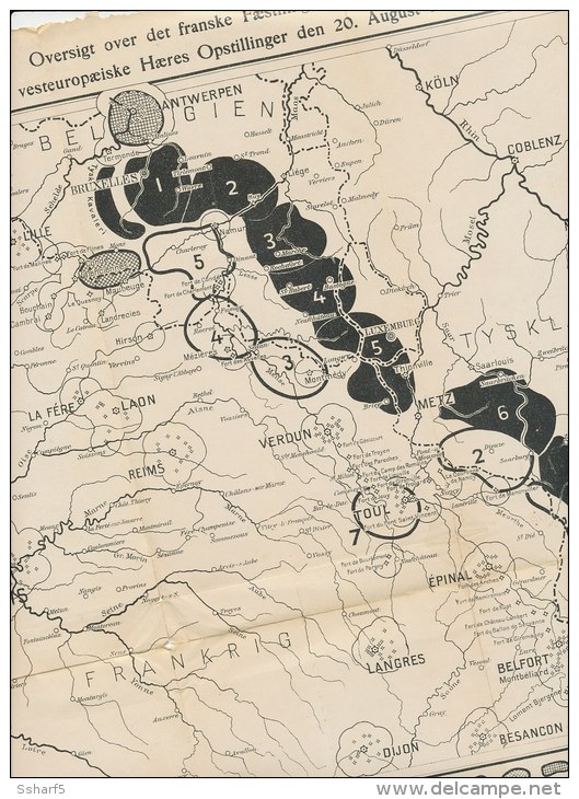 Grande guerre CARTES Militaires 7 WWI mlitary maps central EUROPE (78 x 60 cm) Switzerland to England - text in Danish