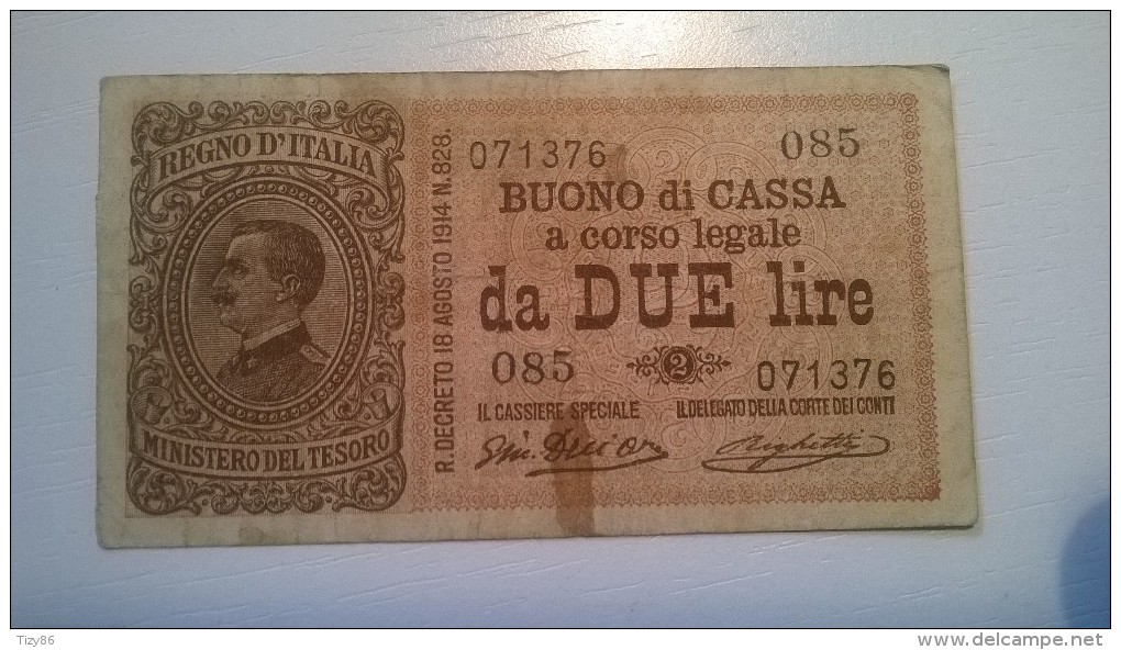 BANCONOTA BUONO CASSA DA LIRE 2 VITTORIO EMANUELE III - Regno D'Italia – 2 Lire