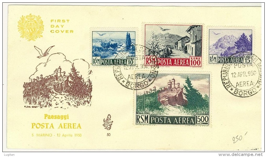 SAN MARINO - 2 RARE BUSTE VENETIA SERIE VEDUTE - POSTA AEREA  ANNO 1950 - 2 FDC - FDC