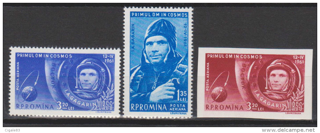 Roumanie N° PA 141 - 142 - 143 ND  *** Le Premier Cosmonaute : Youri Gagarine - Dans Sa Cabine - 1961 - Neufs