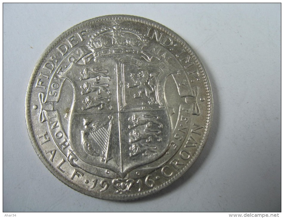 UK GREAT BRITAIN ENGLAND HALF CROWN  1916    SILVER COIN HIGH GRADE  KING GEORGE V LOT 9 NUM 4 - K. 1/2 Crown