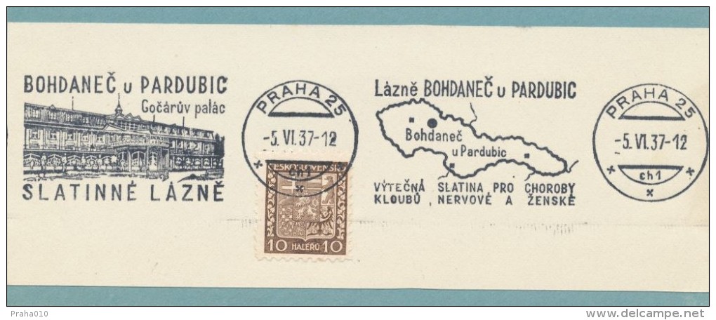 I2537 - Czechoslovakia (1937) Praha 25 (ch1): Mud Baths Bohdanec U Pardubic - For Diseases Of Joints, Nervous & Female - Thermalisme