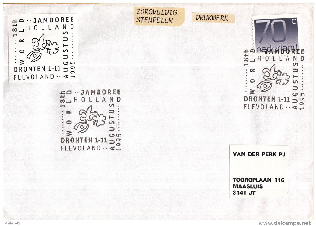 Nederland – Gelegenheidsstempels – 1 - 11 November 1995 – Dronten Flevoland - 18th World Jamboree - Covers & Documents