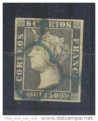 ESPAÑA Nº1A 6 CUARTO 1850 BONITO SELLO CON 4 MARGENES MATASELLEDO ARAÑA AZUL (INSIGNIFICANTE PUNTO DE AGUJA) - Unused Stamps