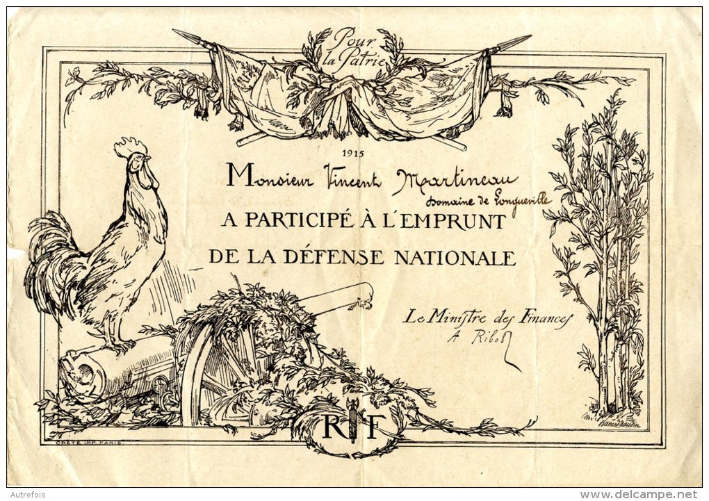 POUR LA PATRIE  -  1915  -  VINCENT MARTINEAU  -  LONGUEVILLE  -  ILLUSTRATION DE NAUDIN  -  MILITARIA - Documents