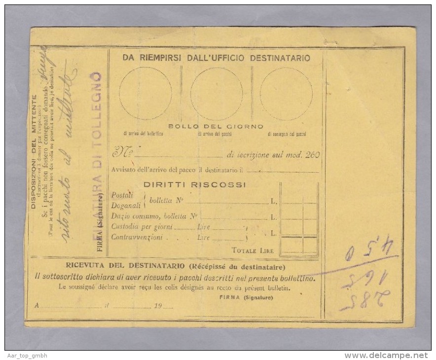 Heimat Italien Piemont TOLLEGNO 1928-01-03 Paketkarte Nach Zürich - Colis-postaux