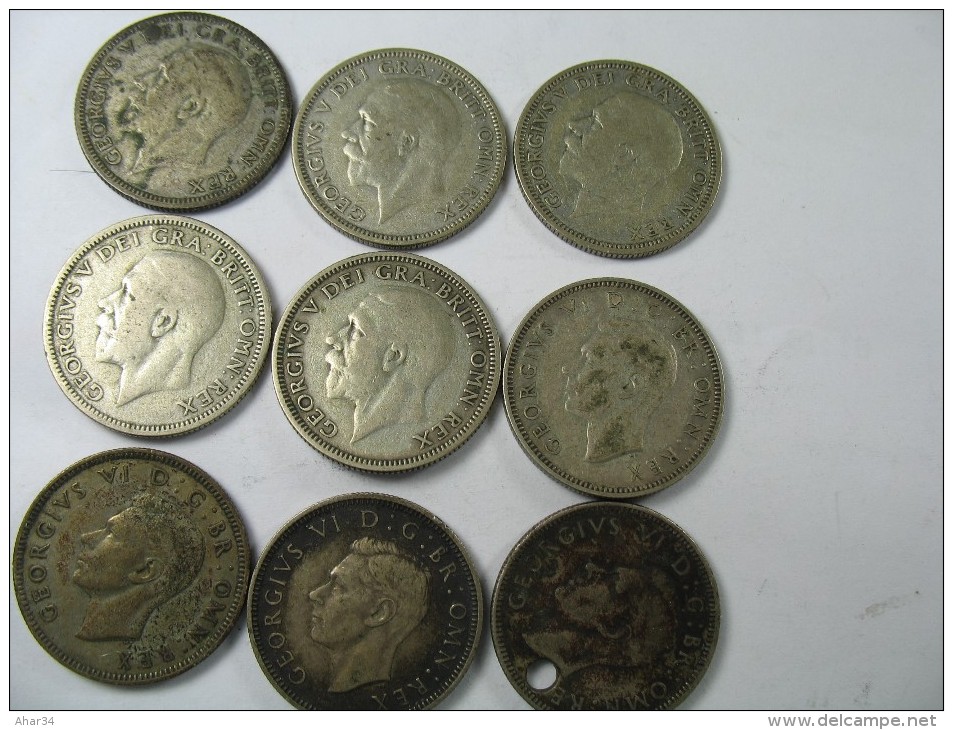 UK GREAT BRITAIN ENGLAND ONE  SHILLING DIFFERENT YEARS 1927-1943   SILVER 9 COINS  LOT 9 - I. 1 Shilling