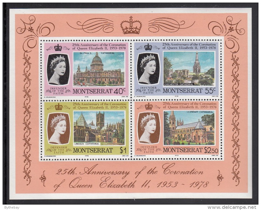 Montserrat MNH Scott #388a Souvenir Sheet Of 4 Different Cathedrals, Queen Elizabeth II - 25th Anniversary Of Coronation - Montserrat