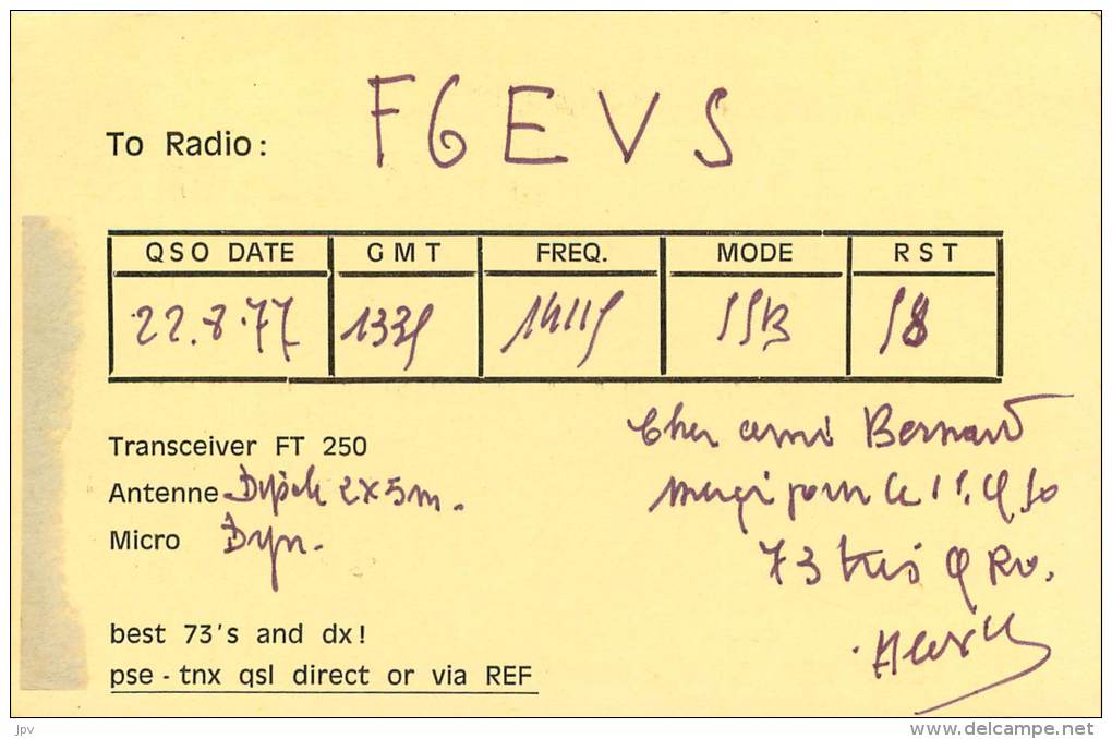 CARTE QSL . RADIO AMATEUR . UNION NATIONALE RADIO AMATEUR AVEUGLES DE FRANCE . 1977. - Radio Amateur