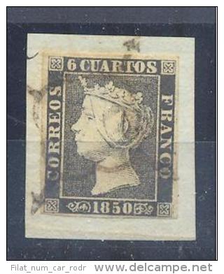 ESPAÑA Nº 1A. 6 CUARTOS DE 1850 PLACHA II MATASELLADO  ARAÑA NEGRA 4 MARGENES - Unused Stamps
