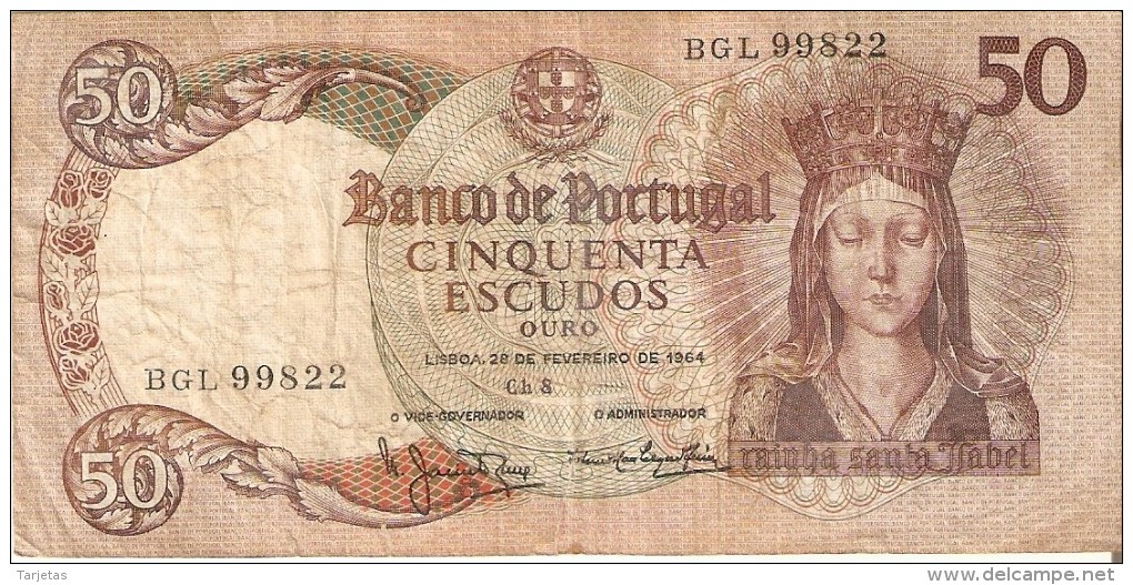 BILLETE DE PORTUGAL DE 50 ESCUDOS DEL AÑO 1964 DIFERENTES FIRMAS   (BANKNOTE) - Portugal