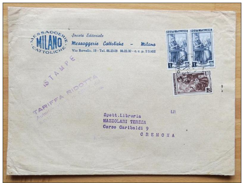 1957 Busta Stampe 22x16cm Multi Francobolli Italia Lavoro - 1946-60: Storia Postale