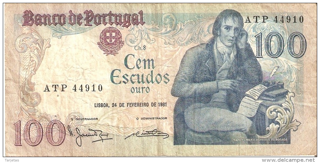 BILLETE DE PORTUGAL DE 100 ESCUDOS AÑO 1981 DIFERENTES FIRMAS (BANKNOTE) - Portugal