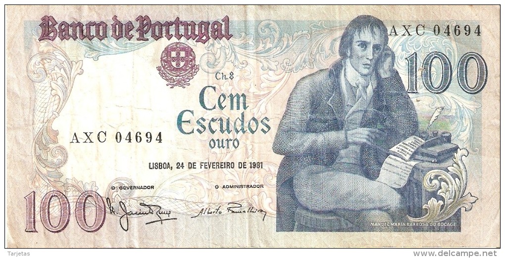 BILLETE DE PORTUGAL DE 100 ESCUDOS AÑO 1981 DIFERENTES FIRMAS (BANKNOTE) - Portugal