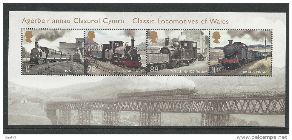 GB, Yv Blok  Classic Locomotives Of Wales, Zie Scan - Blocks & Miniature Sheets