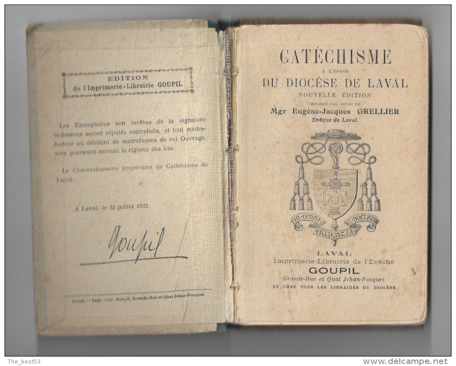 Livre De Catéchisme à L'Usage Du Diocèse De Laval (53) 1932 -  Evêque Eugène Jacques Grellier -  Imprimerie Goupil - Autres & Non Classés