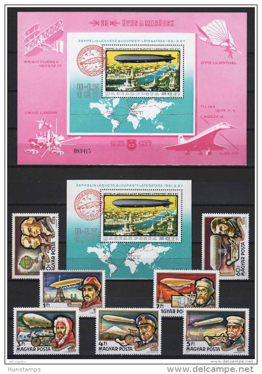 Hungary 1977. Zeppelin Aviation Commemorative Sheet + Original Sheet + Set ! Michel: 22.50 EUR !!! - Commemorative Sheets