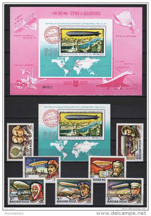 Hungary 1977. Zeppelin Aviation Commemorative Sheet + Original Sheet + Set ! Michel: 22.50 EUR !!! - Herdenkingsblaadjes