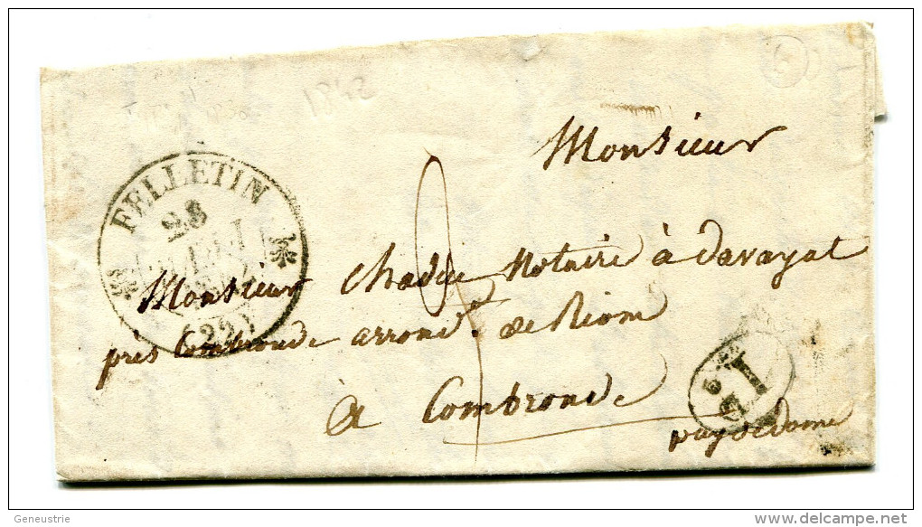 LAC 1842 - Felletin (creuse) Pour Combronde (cachet De Clermont-Ferrand) Puy-de-Dôme - Décime - 1801-1848: Précurseurs XIX