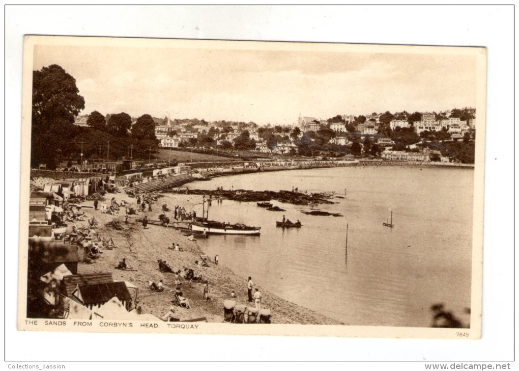 Cp , ANGLETERRE , Vierge , Ed : Salmon Series , The Sands From Corbyn's Head , TORQUAY , Gravure Style - Torquay