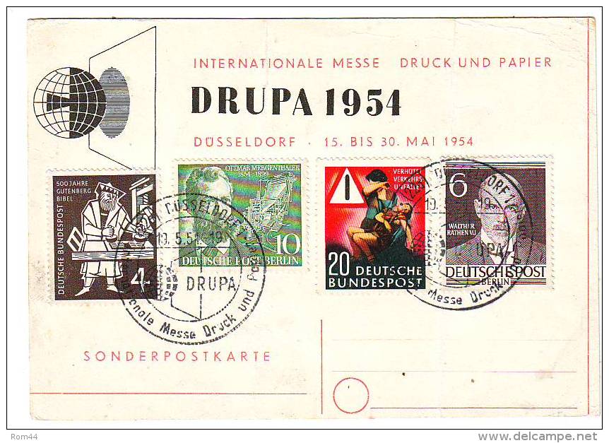 JV11 °°°  ALLEMAGNE   EXPOSITION INTERNATIONALE 1954 DRUPA Cote Des Timbres 15 € - Cartoline Maximum