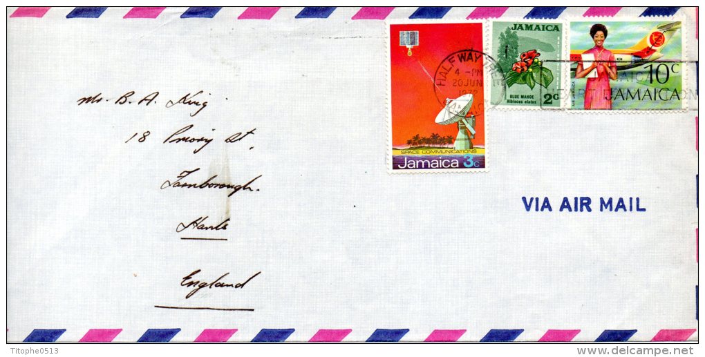 JAMAÏQUE. N°350 De 1972 Sur Enveloppe Ayant Circulé. Satellite. - América Del Sur