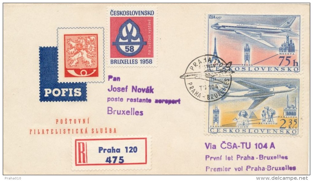 I2660 - Czechoslovakia (1958) Praha 120 /Brussel: Flight Praha - Brussels TU-104 (Czechoslovakia At The World Expo 1958) - 1958 – Bruxelles (Belgique)