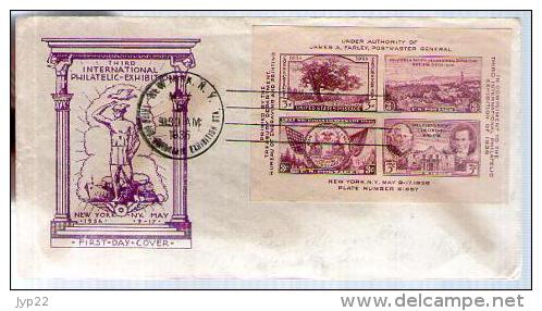 Etats Unis USA FDC 1er Jour Lettre Cover CAD New York 9-05-1936 Bloc Feuillet Non Dentelé 4 Tp James Farley - 1851-1940