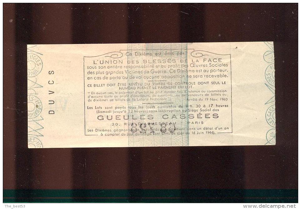 Billet De La Loterie Nationale De 1961  -  Les Gueules Cassées   -  32 ème  Tranche - Billets De Loterie