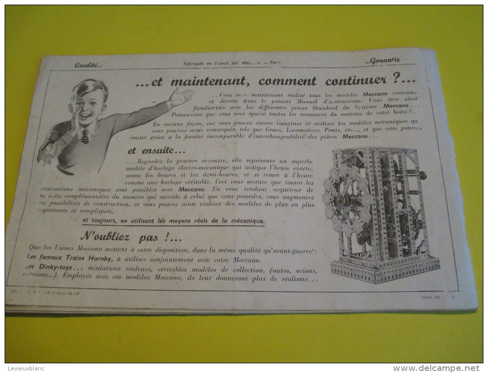 Manuel d´Instruction/ MECCANO-Paris / La Mécanique en miniature/N°3/Bobigny /1952  JE96