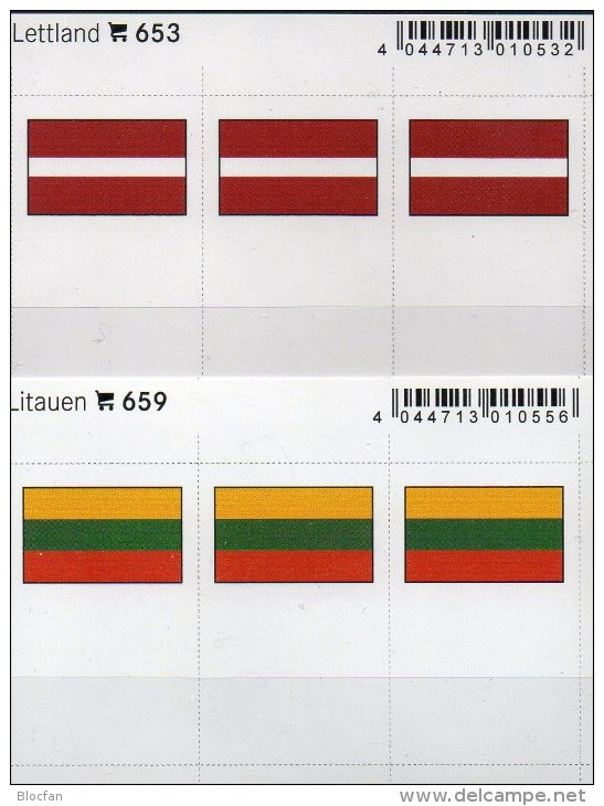 2x3 In Farbe Flaggen-Sticker Lettland+Litauen 7€ Kennzeichnung Alben Karten Sammlungen LINDNER 653+659 Latvia LITHUANIA - Cartoncini A Listelli