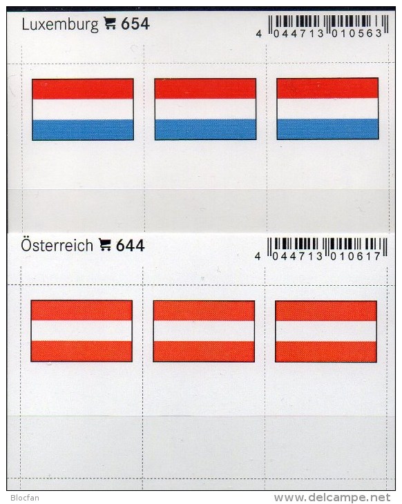 2x3 In Farbe Flaggen-Sticker Luxemb+Österreich 7€ Kennzeichnung Alben Karten Sammlung LINDNER 654+644 Luxembourg Austria - Karteikarten