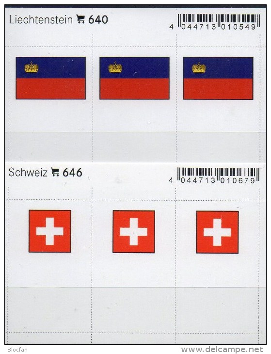 2x3 In Farbe Flaggen-Sticker Liechtenstein+Schweiz 7€ Kennzeichnung Alben Karten Sammlungen LINDNER 640+646 Helvetia FL - Approval (stock) Cards