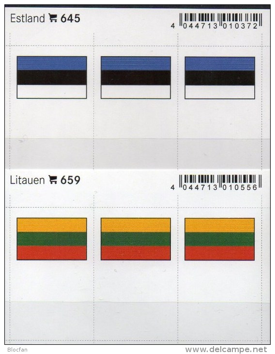 2x3 In Farbe Flaggen-Sticker Estland+Litauen 7€ Kennzeichnung Alben Karten Sammlung LINDNER 645+659 Flag Eesti LITHUANIA - Cartes De Classement