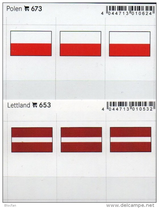 2x3 In Farbe Flaggen-Sticker Polen+Lettland 7€ Kennzeichnung Alben Karten Sammlungen LINDNER 673+653 Flags Poland LATVIA - Cartoncini A Listelli