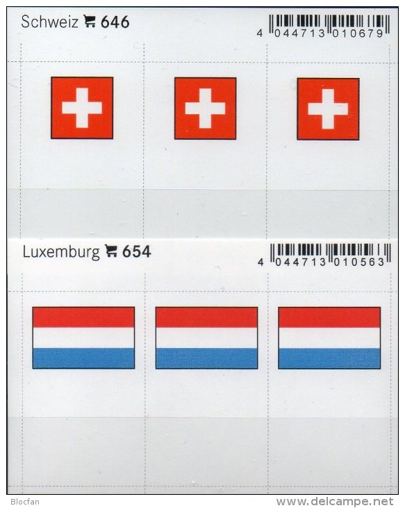 2x3 In Farbe Flaggen-Sticker Schweiz+Luxemburg 7€ Kennzeichnung Alben Karte Sammlung LINDNER 646+654 Luxembourg HELVETIA - Fichas De Archivo