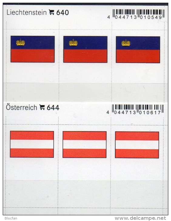 2x3 In Farbe Flaggen-Sticker Österreich+Liechtenstein 7€ Kennzeichnung Alben Karten Sammlung LINDNER 640+644 FL AUSTRIA - Karteikarten