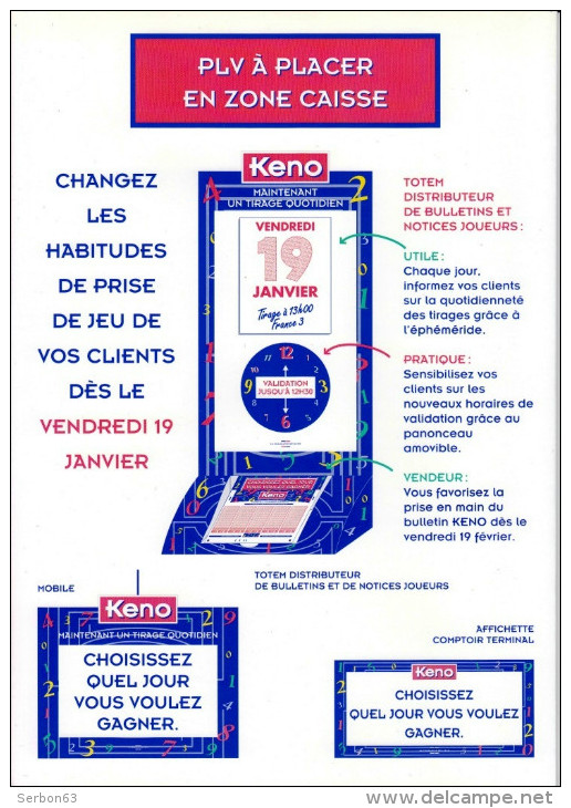 TRIPTYQUE KENO CARTONNE GLACE NEUF 01/1996 PLV PUBLICITE FDJ FRANCAISE DES JEUX GRATTAGE LOTO ASTRO BANCO BINGO - Advertising