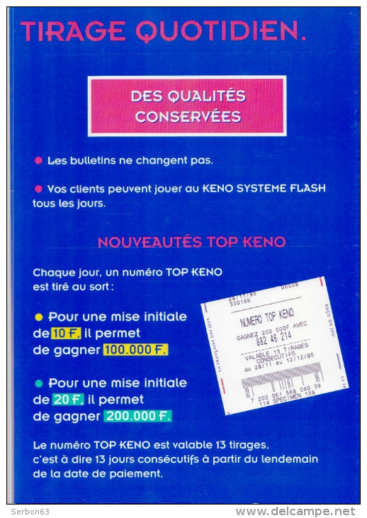 TRIPTYQUE KENO CARTONNE GLACE NEUF 01/1996 PLV PUBLICITE FDJ FRANCAISE DES JEUX GRATTAGE LOTO ASTRO BANCO BINGO - Publicités