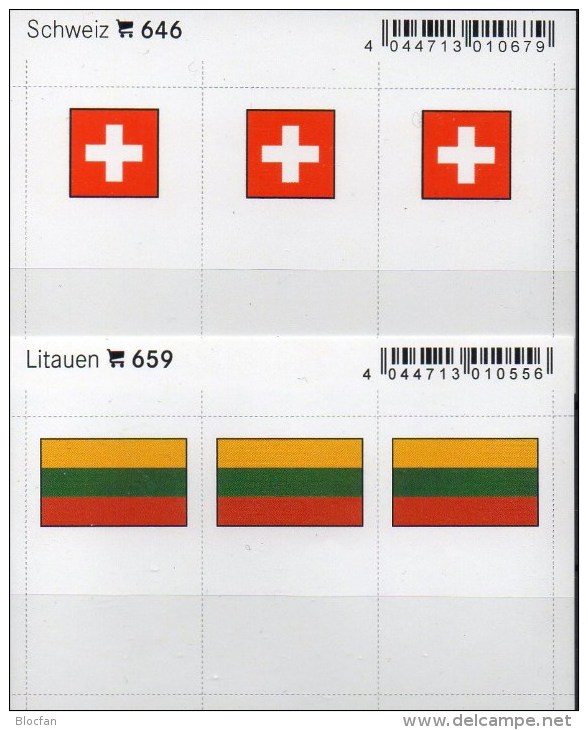 2x3 In Farbe Flaggen-Sticker Schweiz+Litauen 7€ Kennzeichnung Alben Karten Sammlungen LINDNER 646+659 LITHUANIA HELVETIA - Karteikarten
